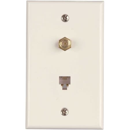 Westek 1-Gang CATV F-Type Connector and Phone Jack with Wall Plate, Thermoplastic, White, 10PK TWRJ11RG6W-10